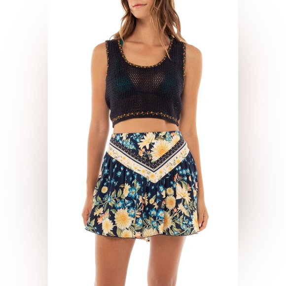 NWT AGUABENDITA Violet Jardim Multi Floral Mini Skirt Sz L